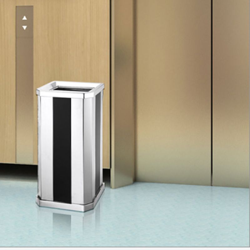 Thùng rác inox chữ nhật sọc đen trắng gạt tàn giá rẻ