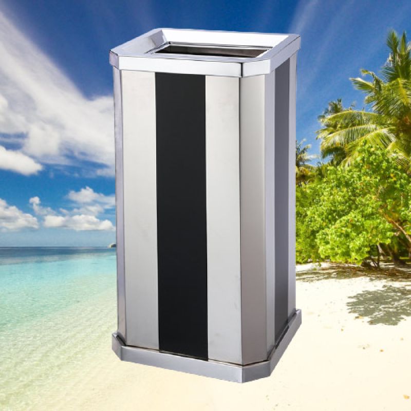 Thùng rác inox chữ nhật sọc đen trắng gạt tàn giá rẻ