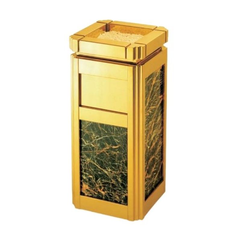 Thùng rác khung inox vàng ốp đá đen