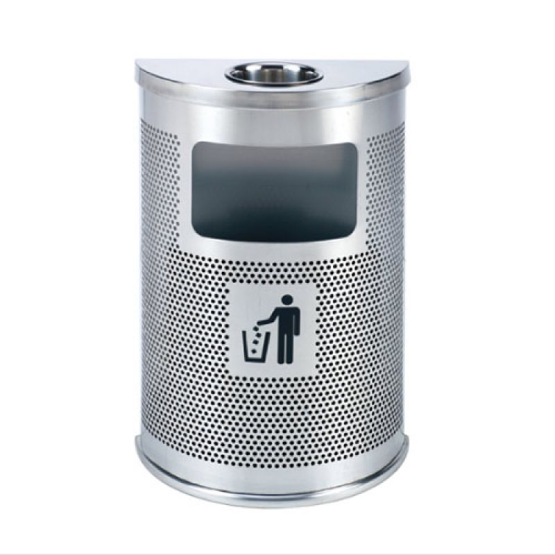 Thùng rác inox bán nguyệt có gạt tàn