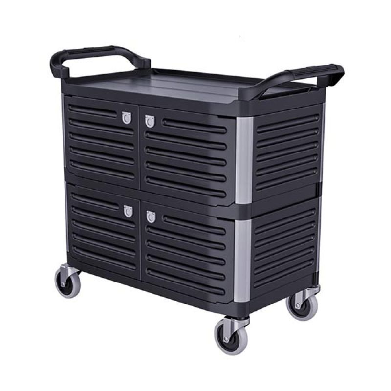 Xe đẩy đồ ăn dọn bàn bằng nhựa có cửa