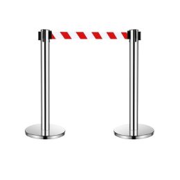 Cột chắn inox dây trắng kẻ đỏ