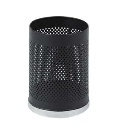 Sọt rác văn phòng thép sơn đen viền inox trắng