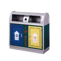 Thùng rác ngoài trời 2 ngăn màu xanh vàng