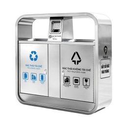 Thùng rác đường phố 2 ngăn inox