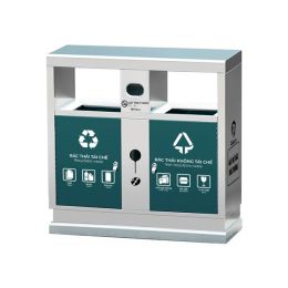 Thùng rác inox 2 ngăn có mái che