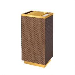 Thùng rác inox vàng bọc giả da vân caro
