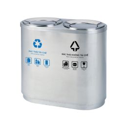 Thùng rác inox nắp lật phân loại 2 ngăn