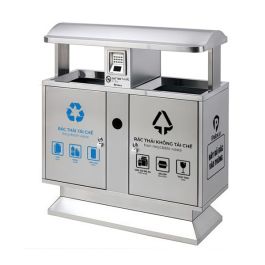 Thùng rác công viên inox 2 ngăn
