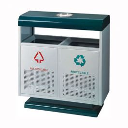 Thùng rác thép phun sơn xanh trắng có gạt tàn