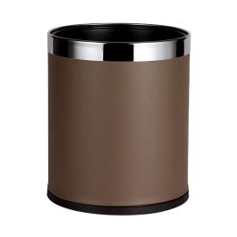 Thùng rác thép sơn tĩnh điện nâu viền inox trắng