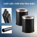 Thùng rác thép sơn đen nắp hở Ø25