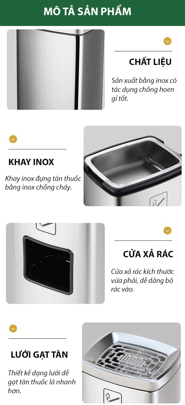 Đặc điểm các bộ phận cấu thành cây gạt tàn thuốc lá inox