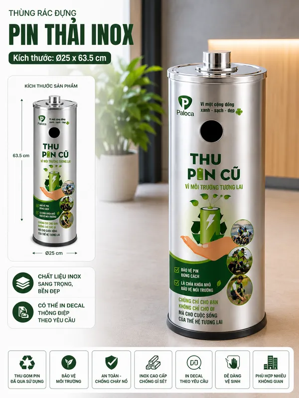 Thùng rác thu gom pin thải đã qua sử dụng