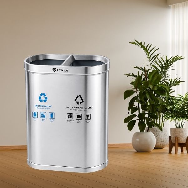 Thùng đựng rác inox 2 ngăn không nắp