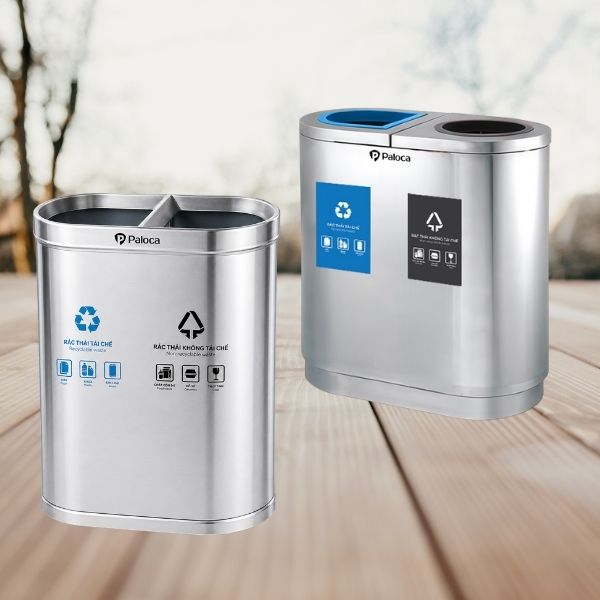 Thùng đựng rác inox 2 ngăn không nắp
