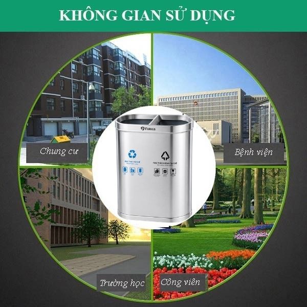 Thùng đựng rác inox 2 ngăn không nắp