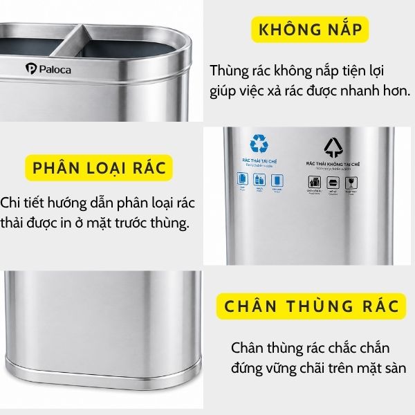 Thùng đựng rác inox 2 ngăn không nắp