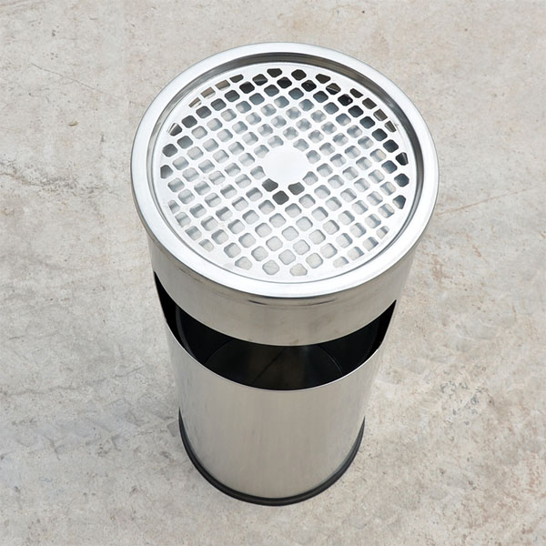 Thùng đựng rác inox có gạt tàn tròn