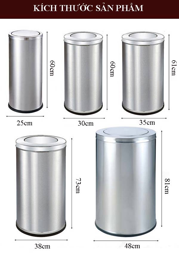 Thùng đựng rác inox tròn nắp lật