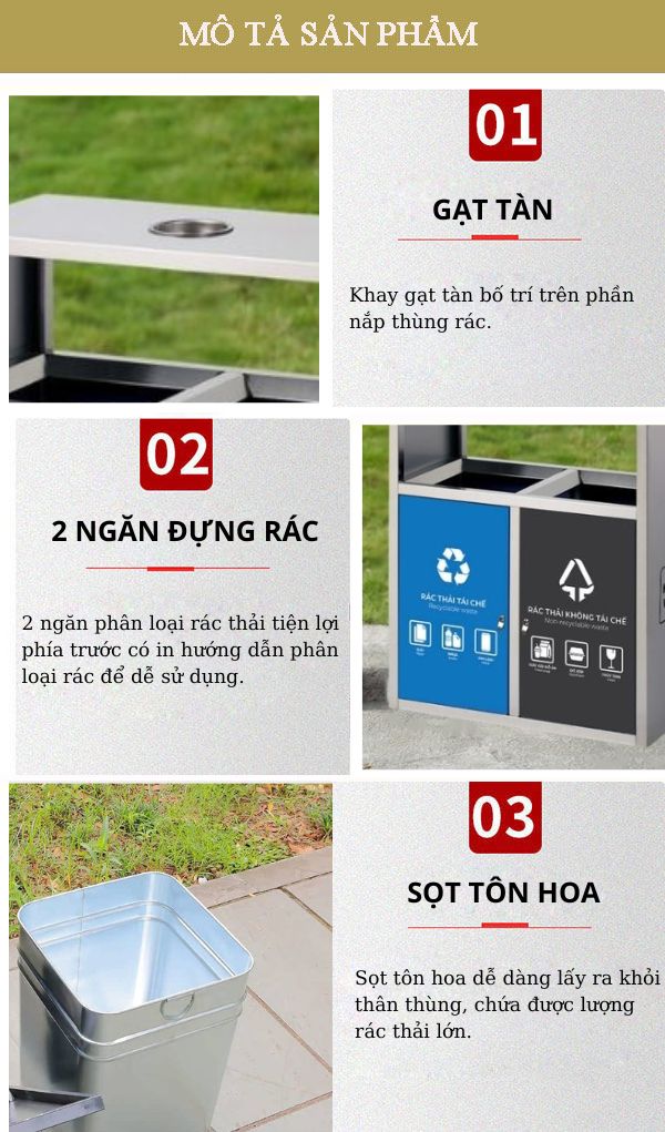 Thùng phân loại rác 2 ngăn inox