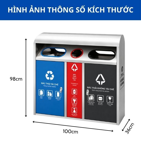 Thùng phân loại rác có mái che 3 ngăn