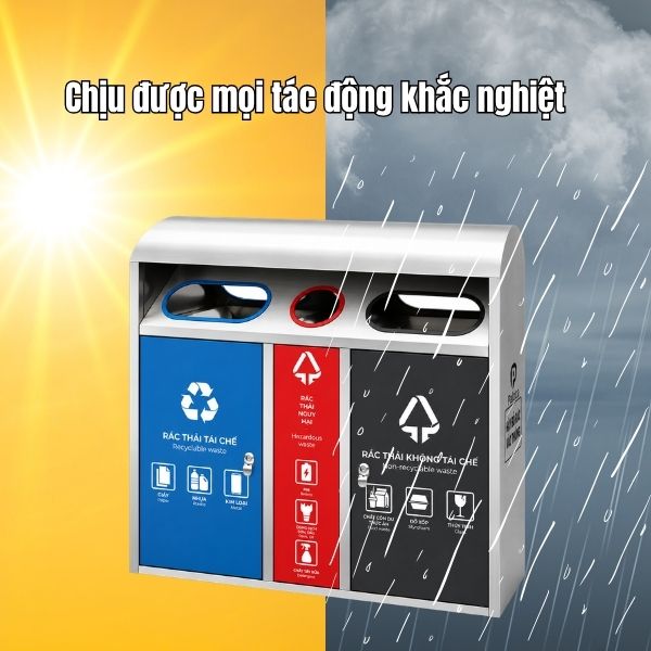 Thùng phân loại rác có mái che 3 ngăn