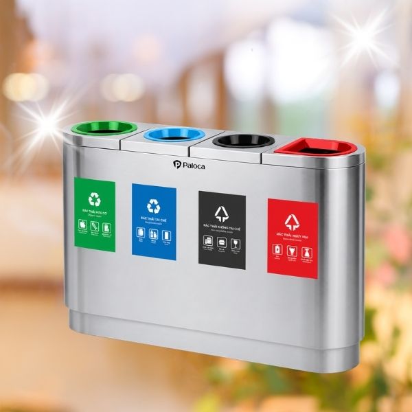 Thùng phân loại rác bằng inox 4 ngăn