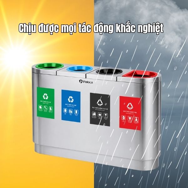 Thùng phân loại rác bằng inox 4 ngăn