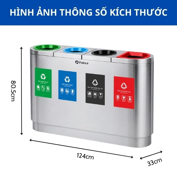 Thùng phân loại rác bằng inox 4 ngăn