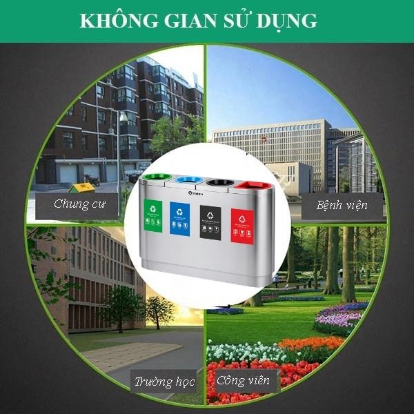 Thùng phân loại rác bằng inox 4 ngăn