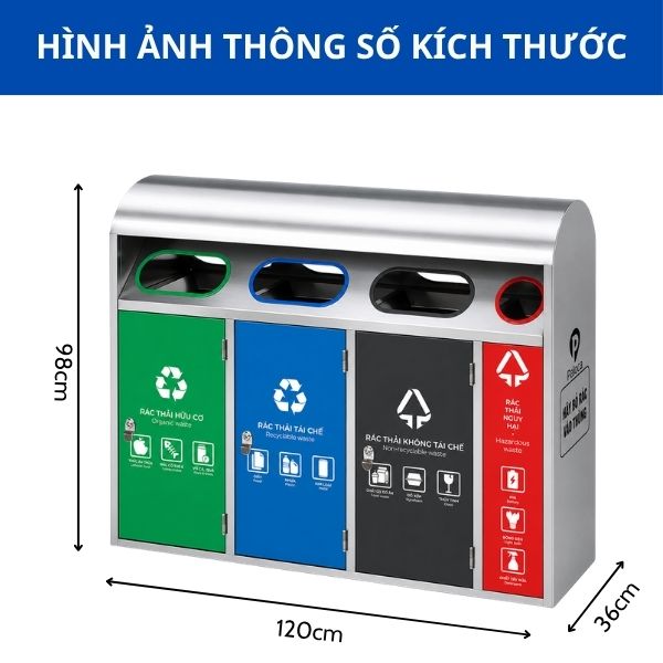 Thùng phân loại rác có mái che 4 ngăn