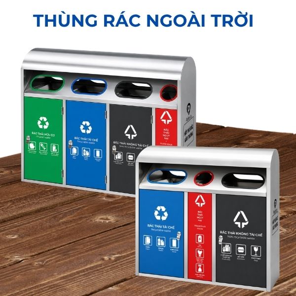 Thùng phân loại rác có mái che 3 ngăn, 4 ngăn