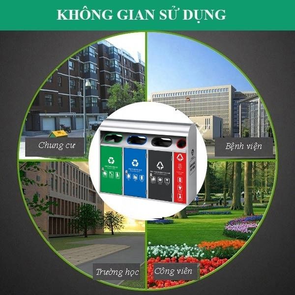 Thùng phân loại rác có mái che 4 ngăn