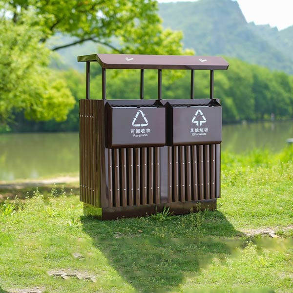 Mẫu thùng rác thép nâu 2 ngăn phân loại rác