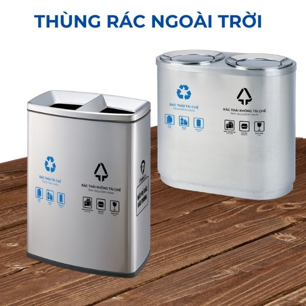 Thùng rác 2 ngăn ngoài trời bằng inox