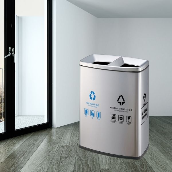 Thùng rác 2 ngăn ngoài trời bằng inox