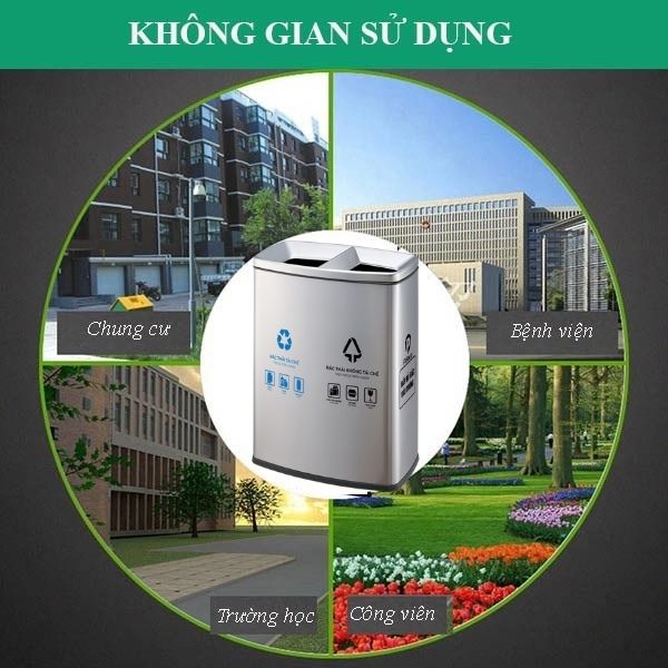 Thùng rác 2 ngăn ngoài trời bằng inox