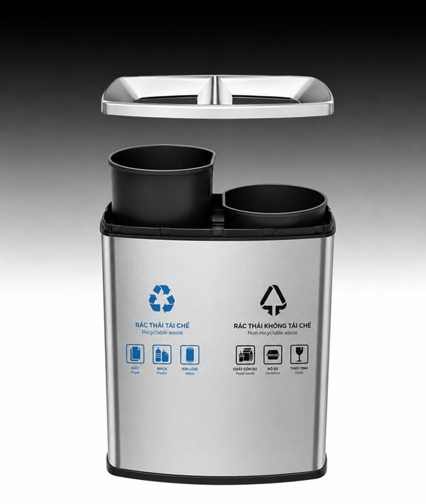 Thùng rác 2 ngăn ngoài trời bằng inox