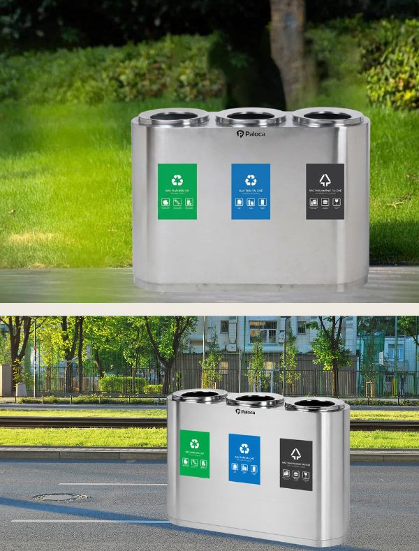 Thùng rác 3 ngăn phân loại rác