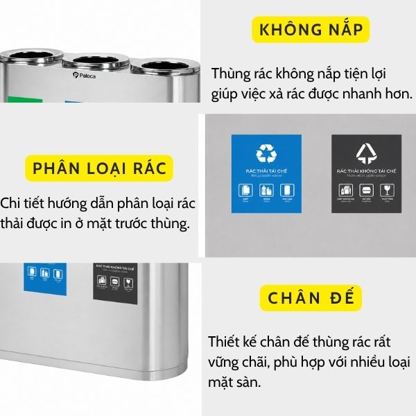 Thùng rác 3 ngăn phân loại rác