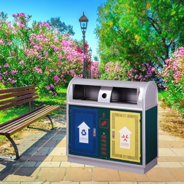 Thùng rác ngoài trời bằng thép sơn tĩnh điện