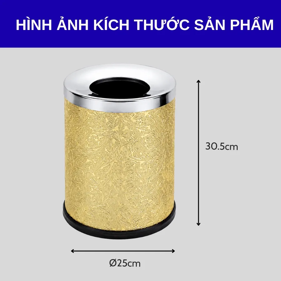 Kích thước thùng rác bọc giả da màu vàng 