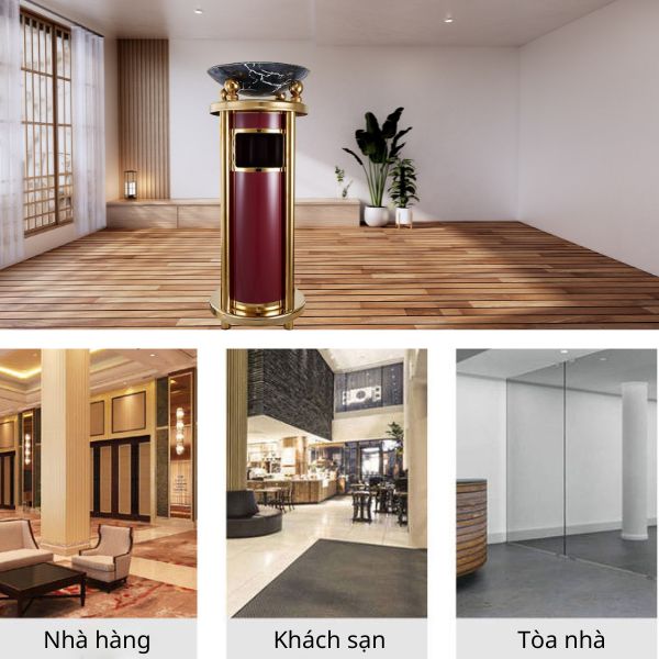 Thùng rác trang trí đặt sảnh có khay thủy tinh