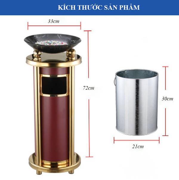 Chi tiết kích thước thùng rác đặt sảnh