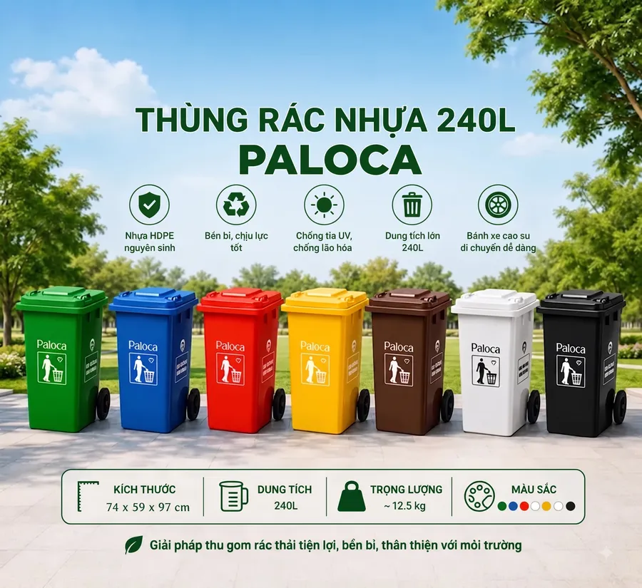 Thùng đựng rác công cộng ngoài trời bằng nhựa 240L