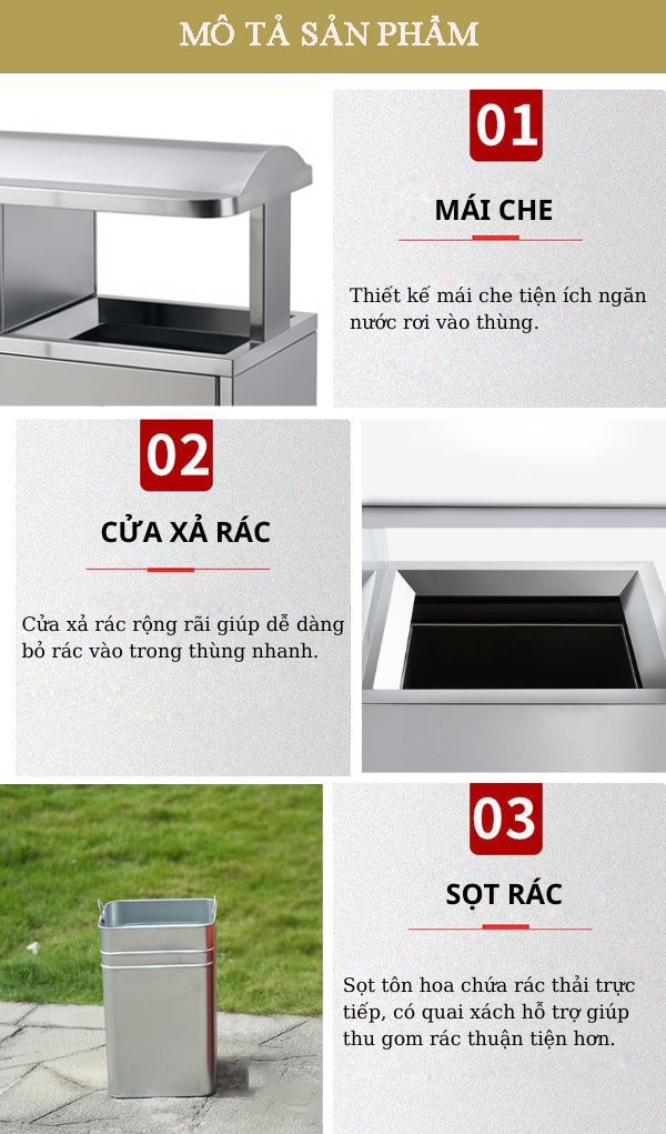 Thùng rác công viên inox 2 ngăn