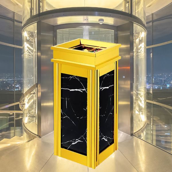 Thùng rác inox đá hoa cương đen