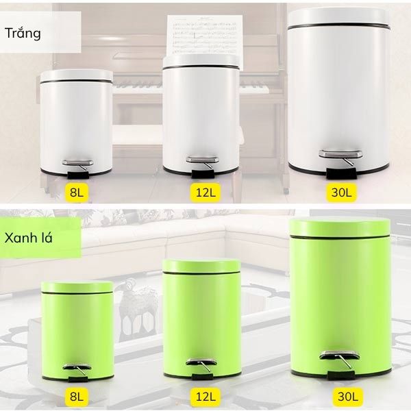 Mẫu thùng rác đạp chân với màu sắc phong phú, dung tích đa dạng
