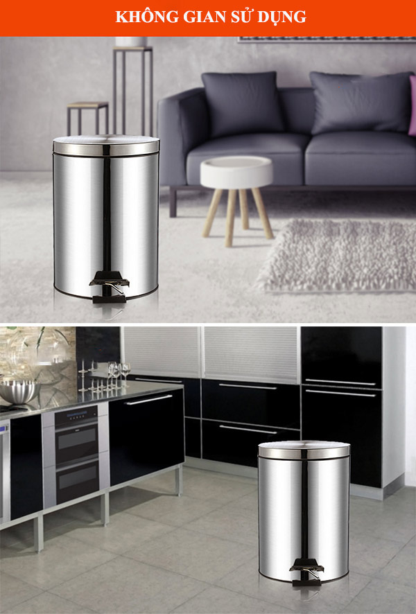 Thùng rác đạp chân tròn 12L inox 304